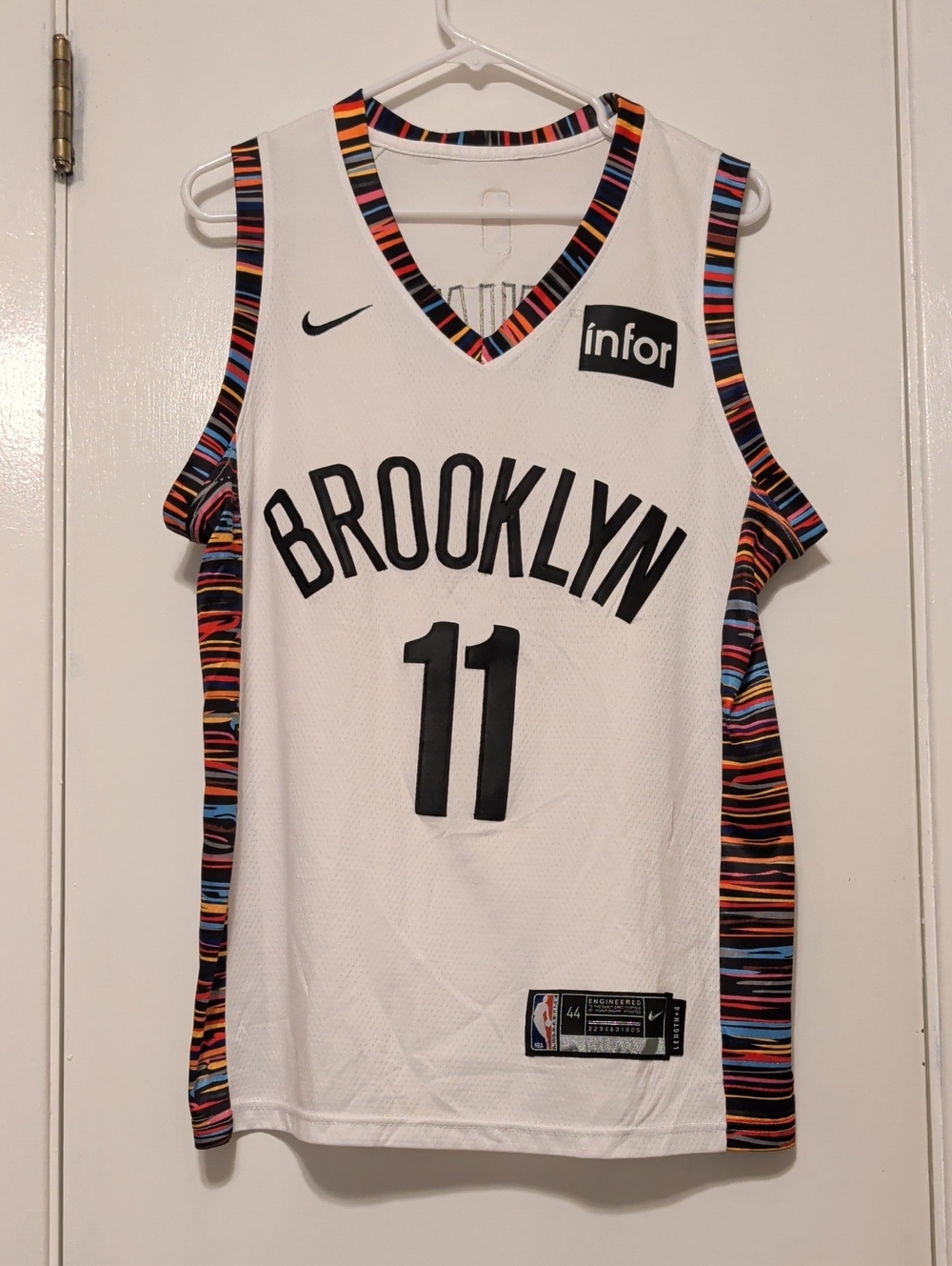 Nike White Brooklyn #11 Irving Jersey with Multicolor Stripe Trim
